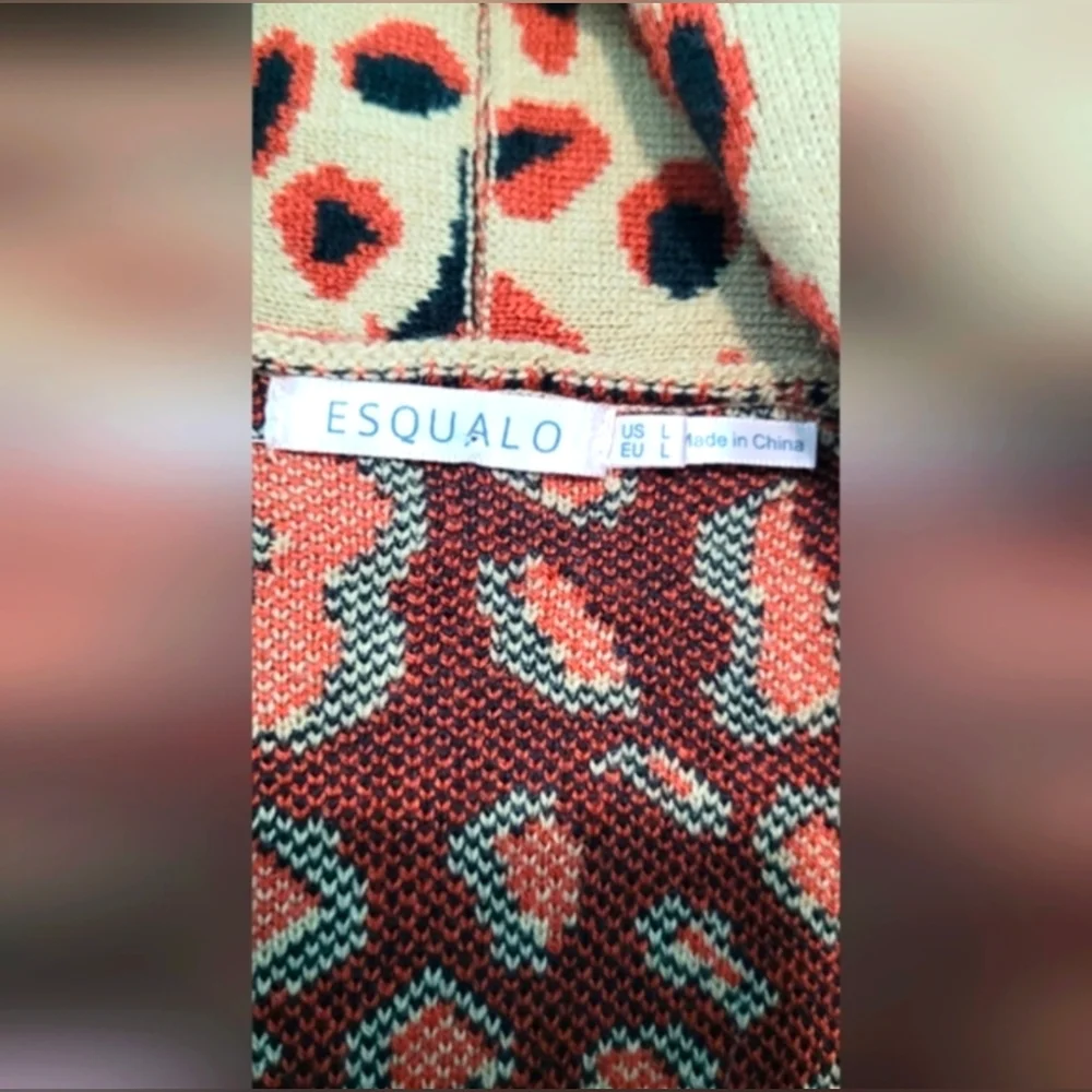 Rare Esqualo Brown and Black Leopard Print Belted Cardigan  Size Large - Picture 8 of 11